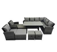 Fimous 12 Seater Patio Dining Corner Sofa Sets with Chair Dark Grey Mixed