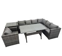 Fimous Rattan Garden Furniture Set Outdoor 7 Seater Patio Corner Sofa Sets With Table Chair Side Table Dark Grey Mixed