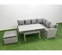 Fimous Rattan Garden Furniture Set Outdoor 7 Seater Patio Dining Corner Sofa in Light Grey Fimous Light Grey