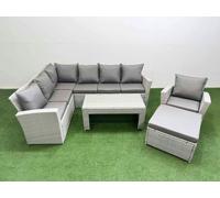 Outdoor 8 Seater Corner Sofa Sets with Chair Big Stool Light Grey Fimous Light Grey One Size