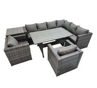 Fimous Rattan Garden Furniture Set Outdoor 8 Seater Patio Corner Sofa Sets With Table 2 Chairs Side Table Dark Grey Mixed