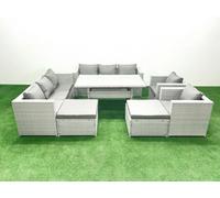 Fimous Rattan Garden Furniture Set Outdoor 8 Seater Patio Dinin G Sofa Sets Dining Table 2 Chairs 2 Big Stools