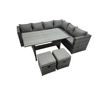 Fimous 8 Seater Patio Dining Corner Sofa Sets with 2 Small Footstools