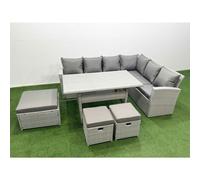 Rattan Garden Furniture Set Outdoor 9 Seater Patio Dining Corner Sofa Fimous Light Grey One Size