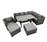 Fimous Rattan Garden Furniture Set - 9-Seater Patio Corner Sofa with Table & 2 Stools - Dark Grey