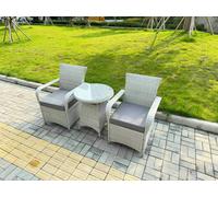 Fimous Rattan Garden Furniture Set Outdoor Bistro Set with 1 Coffee Table & 2 Seater Chairs Light Grey Mixed