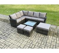 Fimous Rattan Garden Furniture Set Outdoor Lounge Corner Sofa Set With Square Coffee Table 3 Footstools 9 Seater Dark Grey Mixed Fimous Dark Grey