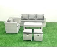 Fimous Rattan Garden Furniture Set Outdoor Lounger Sofa with Coffee Table 2 Small Footstools Light Grey Mixed 6 Seater Fimous Light Grey