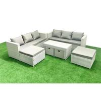 Fimous Rattan Garden Furniture Set Outdoor Lounger Sofa with Coffee Table 4 Footstools Light Grey Mixed 10 Seater Light Grey