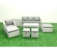 Fimous Rattan Garden Furniture Set Outdoor Lounger Sofa with Coffee Table 4 Footstools Side Table Light Grey Mixed 8 Seater