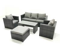 Fimous Rattan Garden Furniture Set Outdoor Lounger Sofa with Coffee Table 2 Armchair Big Footstool Dark Grey Mixed