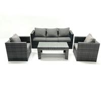 Fimous Rattan Garden Furniture Set Outdoor Lounger Sofa with Coffee Table 2 Armchair Dark Grey Mixed