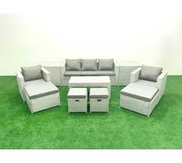 Fimous Rattan Garden Furniture Set Outdoor Lounger Sofa with Coffee Table 4 Footstools 2 Side Tables Light Grey Mixed 9 Seater