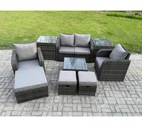 Fimous Rattan Garden Furniture Set Patio Conservatory Indoor Outdoor 9 Piece Set with Love Sofa Square Coffee Table 3 Footstools 2 Side Tables
