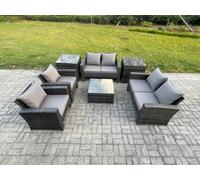 Rattan Garden Furniture Set Patio Outdoor Lounge Sofa Set with Square Coffee Table Double Seat Sofa 2 Side Tables Fimous Dark Grey One Size