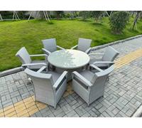 Fimous Rattan Garden Furniture Set With 1 Big Round Coffee Table & 6 Seater Chairs Light Grey Mixed