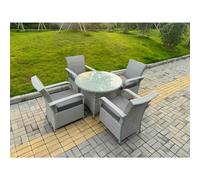 Rattan Furniture Set with 1 Medium Round Coffee Table &4 Seater Chairs Fimous Light Grey One Size