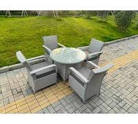 Fimous Rattan Garden Furniture Set with 1 Medium Round Coffee Table & 4 Seater Chairs Light Grey Mixed
