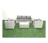 Fimous Rattan Garden Furniture Set with 3 Seater Sofa 2 Chair Rectangular Coffee Table Light Grey Mixed 5 Seater