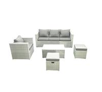 Fimous Rattan Garden Furniture Set 3 Seater Sofa Chair Rectangular Coffee Table Big Stool Light Grey 6 Seater