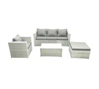 Fimous Rattan Garden Furniture Set with 3 Seater Sofa Chair Rectangular Coffee Table Big Footstool Light Grey Mixed 5 Seater Fimous Light Grey