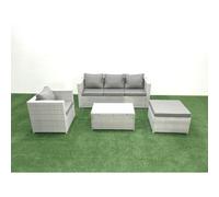 Fimous Rattan Garden Furniture Set with 3 Seater Sofa Chair Rectangular Coffee Table Big Footstool Light Grey Mixed 5 Seater