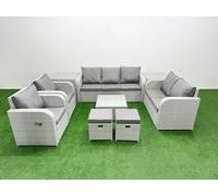 PE Rattan Garden Furniture Set Adjustable Chair Sofa Double Love Seat 2 Seater Sofa Lounge Set Square Coffee Table 2 Stools 2 Side Table Light Grey Fimous Light Grey One Size