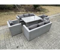 Fimous Rattan Garden Furniture Set with Adjustable Rising Table, 2 Sofas & 2 Arm Chairs - 8 Seater - Light Grey