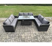 Fimous Rattan Garden Furniture Set with Fire Pit Table 4 Pieces Outdoor Lounge Sofa Set Dark Grey Mixed Fimous Dark Grey