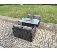 Fimous Rattan Garden Furniture Set with Gas Fire Pit Dining Table Indoor Outdoor 3 piece set