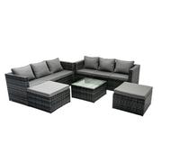 Fimous Rattan Garden Furniture Sets With 3 Seater Sofa Square Coffee Table And 2 PC Big Footstools