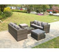 Fimous Rattan Garden Furniture Sets With 3 Seater Sofa Square Coffee Table And 2 PC Big Footstools