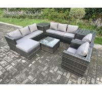 Fimous Rattan Garden Furniture Sofa Set with 2 Armchairs Square Coffee Table Side Table Big Footstool Indoor Side Table in Dark Grey Fimous Dark Grey