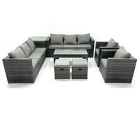 Fimous Rattan Garden Furniture Sofa Set With Coffee Table Armchair Side Table 2 Small Footstools Dark Grey Mixed