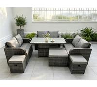 Fimous Rattan Garden Outdoor Furniture 3 Pc Love Sofa Set Adjustable Rising Lifting Dining Table With 3 Footstools