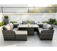 Fimous Rattan Garden Outdoor Furniture 3 PC Love Sofa Set Patio Adjustable Rising lifting Dining Table With 2 Side Tables Big Footstool