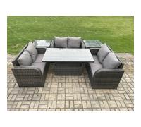 Fimous Rattan Garden Outdoor Furniture 3 PC Love Sofa Set Patio Adjustable Rising lifting Dining Table With 2 Side Tables
