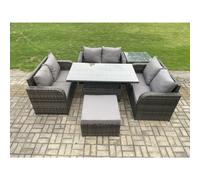 Fimous Rattan Garden Outdoor Furniture 3 PC Love Sofa Set Patio Adjustable Rising lifting Dining Table With Side Table Big Footstool
