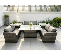 Fimous Rattan Garden Outdoor Furniture 3 PC Love Sofa Set Patio Adjustable Rising lifting Dining Table With 2 Side Tables