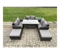 Fimous Rattan Garden Outdoor Furniture 3 Pc Love Sofa Set Patio Adjustable Rising Lifting Dining Table With Side Table