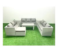 Fimous Rattan Garden Outdoor Furniture Set 10 Seater Garden Sofa Oblong Coffee Table Set with Big Footstool Light Grey Mixed