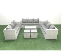 Fimous Rattan Garden Outdoor Furniture Set 11 Seater Garden Sofa Coffee Table Set 2 Small Stool Light Grey