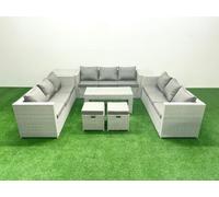 Fimous Rattan Garden Outdoor Furniture Set 11 Seater Garden Sofa Oblong Coffee Table Set 2 Small Stool Side Table