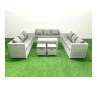 Fimous Rattan Garden Outdoor Furniture Set 11 Seater Garden Sofa Oblong Coffee Table Set with 2 Small Footstool Light Grey Mixed