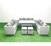 Fimous Rattan Garden Outdoor Furniture Set 11 Seater Garden Sofa Rectangulr Dining Table Set 2 Small Stool Light Grey