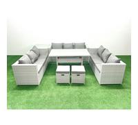 Fimous Rattan Garden Outdoor Furniture Set 11 Seater Garden Sofa Rectangulr Dining Table Set with 2 Small Footstool Side Table