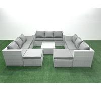 Fimous Rattan Garden Outdoor Furniture Set 11 Seater Rattan Garden Sofa Set 2 Big Stools Light Grey