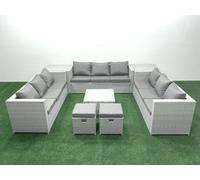Fimous Rattan Garden Outdoor Furniture Set 11 Seater Rattan Garden Sofa Set 2 Small Stool 2 Side Tables Light Grey