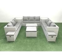 Fimous Rattan Garden Outdoor Furniture Set 12 Seater Garden Sofa Coffee Table Set with 3 Footstools 2 Side Tables Light Grey Mixed