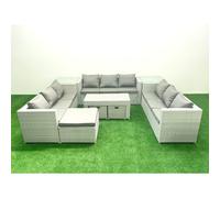 Fimous Rattan Garden Outdoor Furniture Set 12 Seater Garden Sofa Oblong Coffee Table Set with 3 Footstools 2 Side Tables Light Grey Mixed Fimous Light Grey